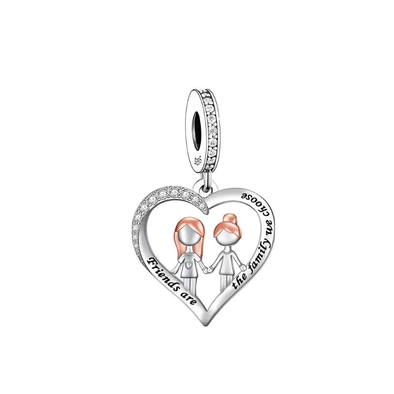 &quot;Friends are the Family we Choose&quot; Heart Dangle Charm | RGP CZ