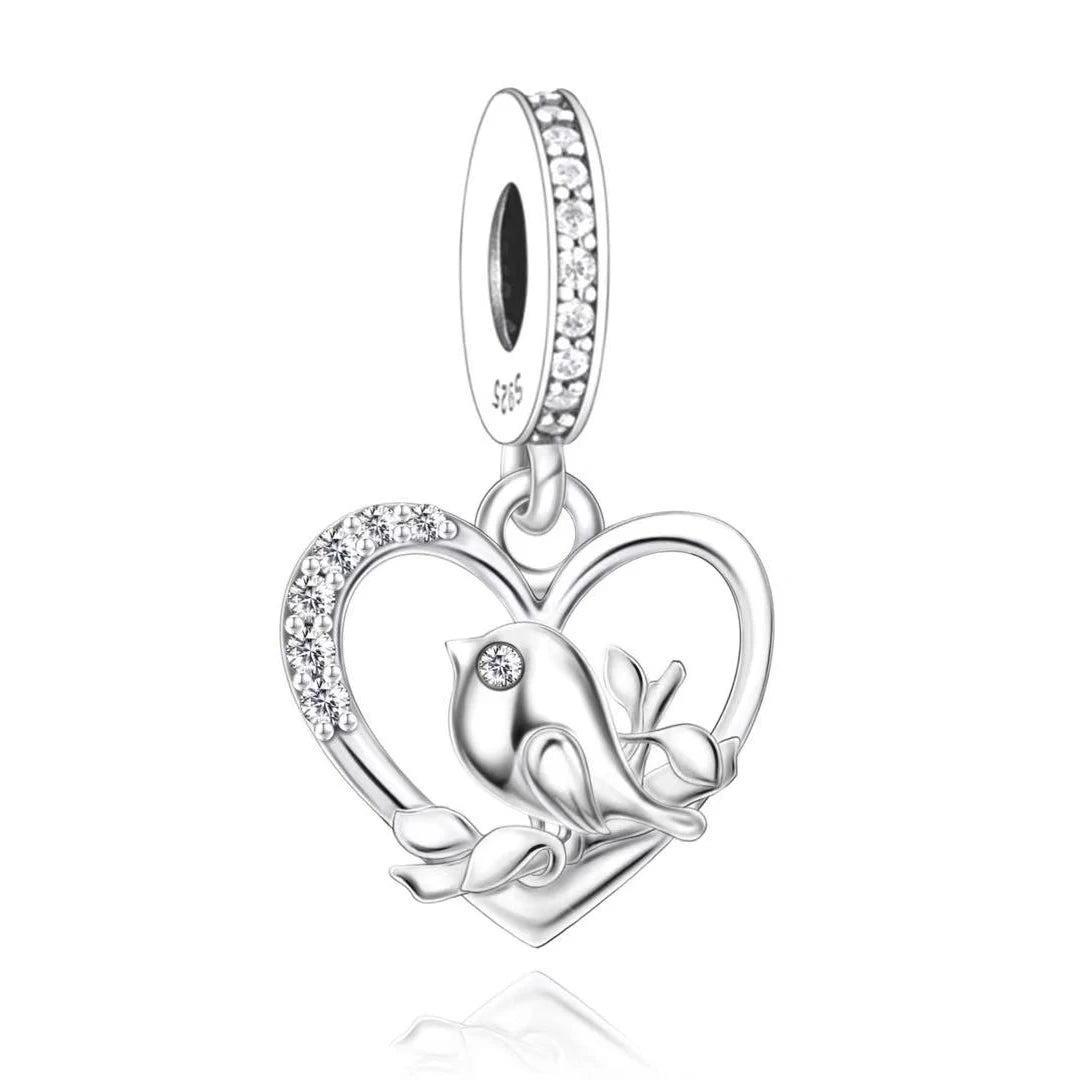 Birdy Heart Dangle Charm | CZ