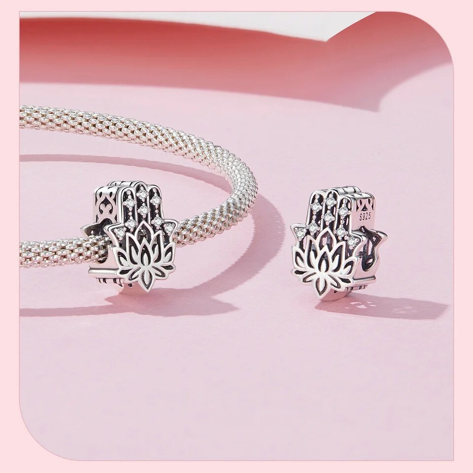 Hamsa Hand &amp; Lotus Charm | CZ