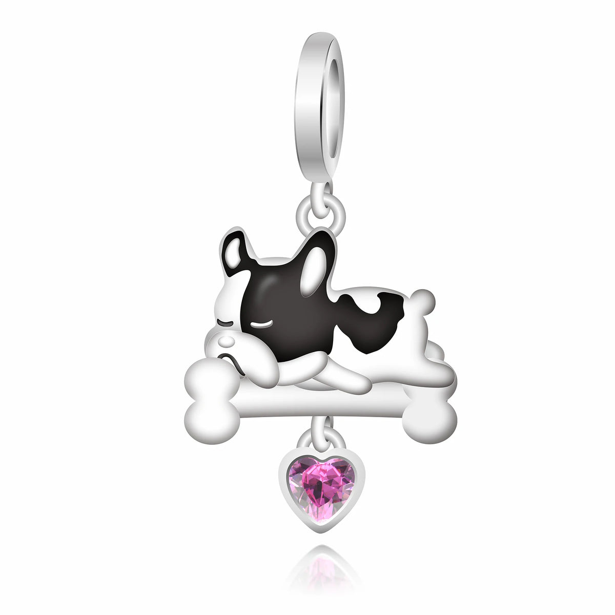 Sleepy Boston Terrier Dangle Charm | CZ EN