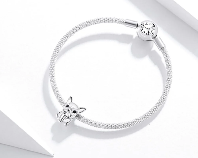 CharmSA Bulldog Pup Charm Fits Pandora Bracelets Sterling Silver