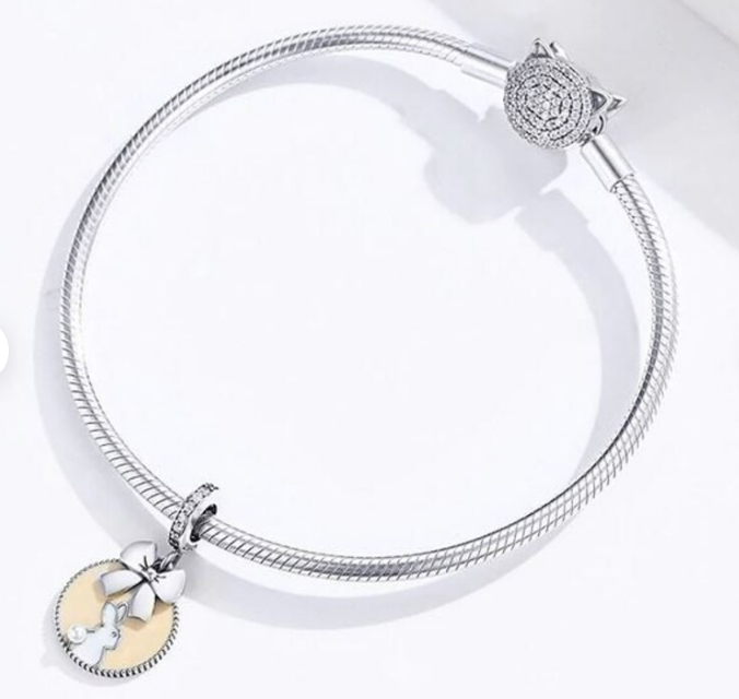 Bunny &amp; Bow Dangle Charm | CZ EN