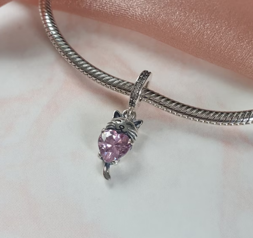 Cute Kitty Love Dangle Charm | CZ