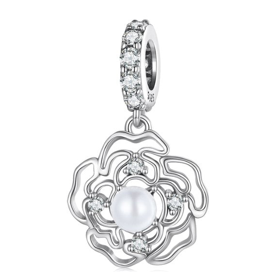 Floral Pearl Dangle Charm | CZ