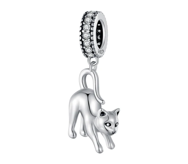 Stretching Kitty Dangle Charm | CZ