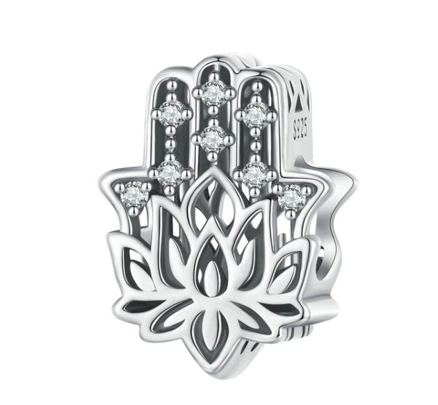 Hamsa Hand &amp; Lotus Charm | CZ