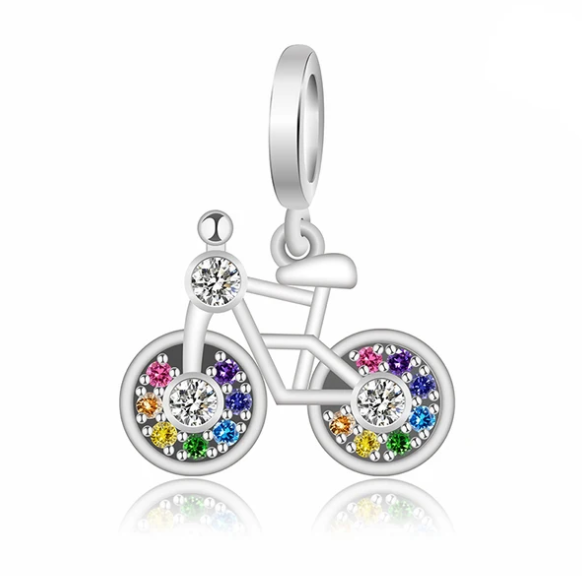 Petite Rainbow Bicycle Dangle Charm | CZ