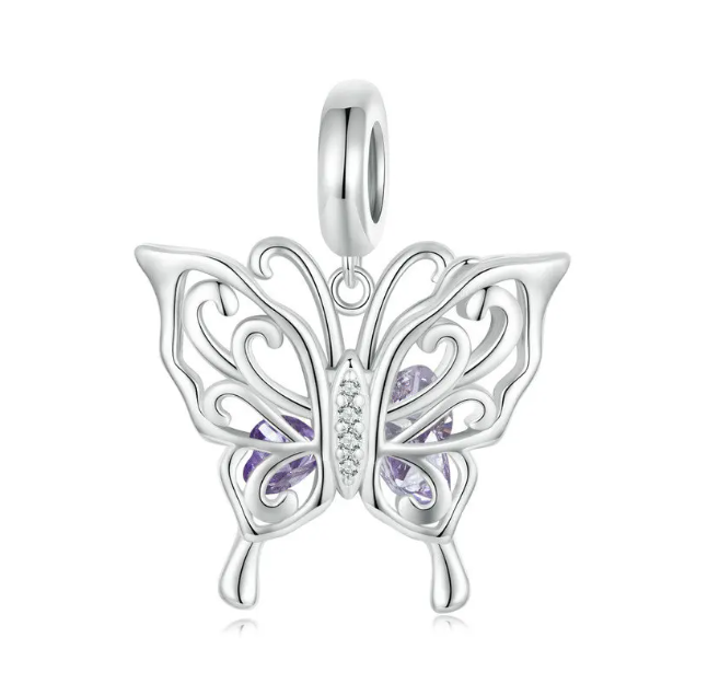 Open Work Detailed Butterfly Dangle Charm | CZ