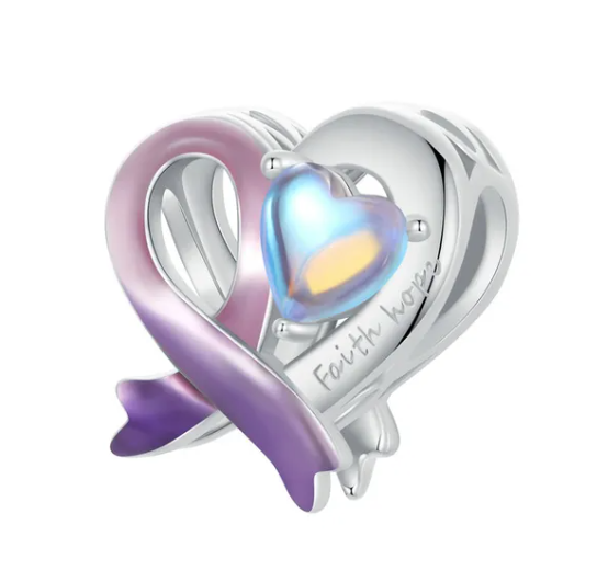 &quot;Faith &amp; Hope&quot; Cancer Awareness Heart Charm | EN