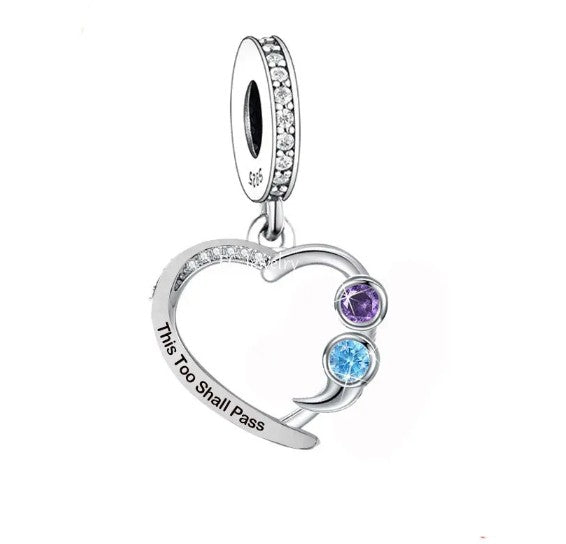 &quot;This Too Shall Pass&quot; Heart Dangle Charm | CZ