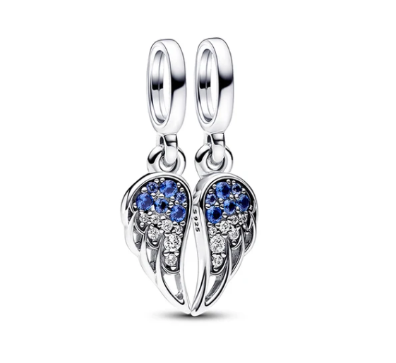 &quot;Always Connected&quot; Angel Wings Dual Dangle Charm | CZ