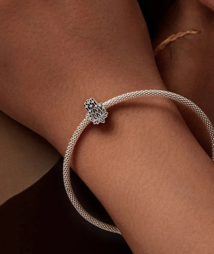 Hamsa Hand & Lotus Charm | CZ
