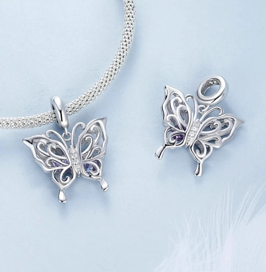 Open Work Detailed Butterfly Dangle Charm | CZ