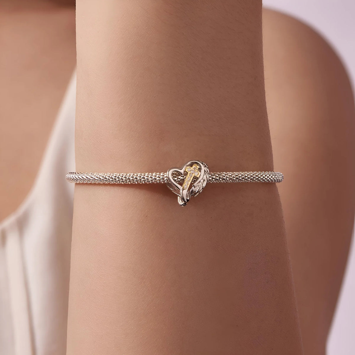 Angel Winged Heart Cross Charm | GP CZ