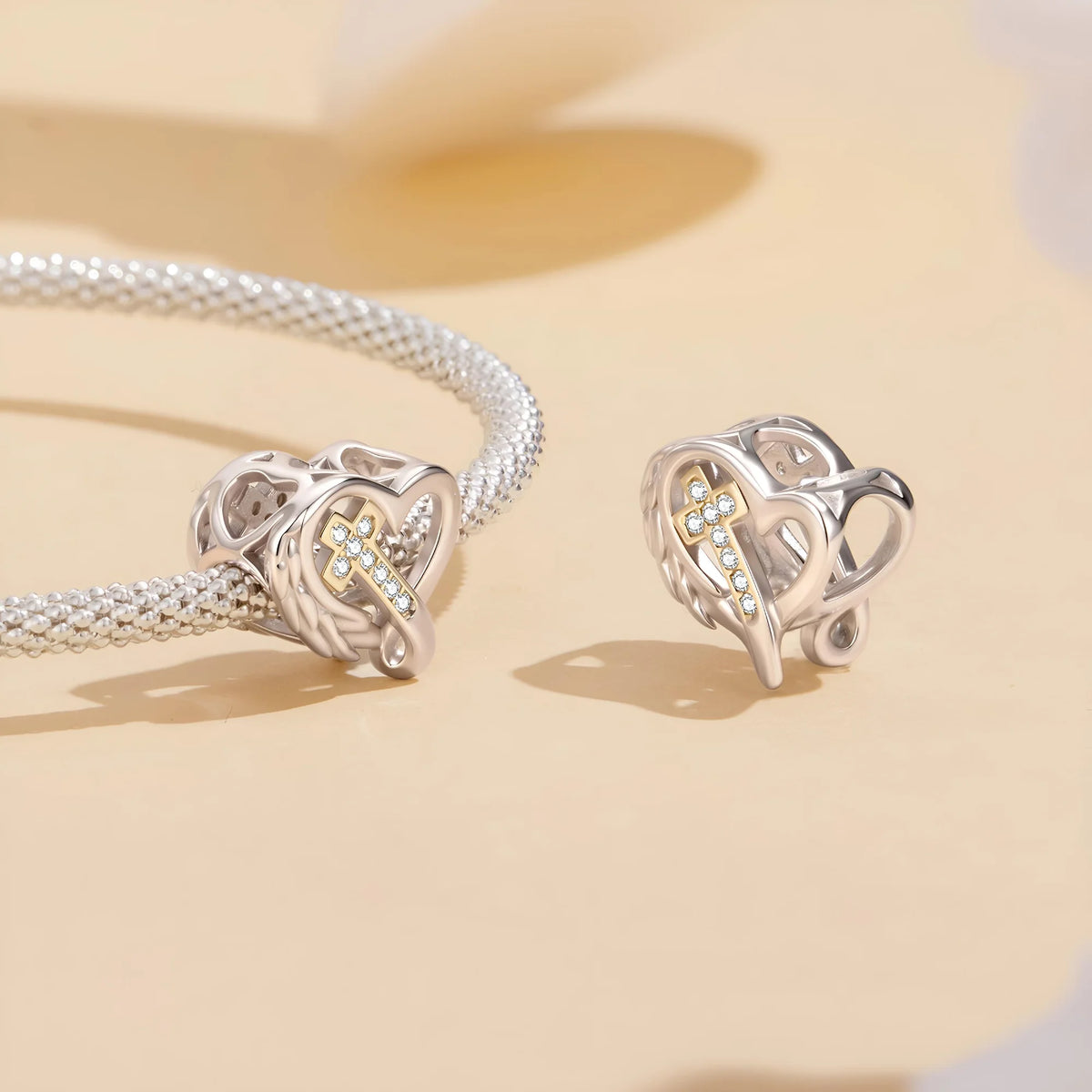 Angel Winged Heart Cross Charm | GP CZ