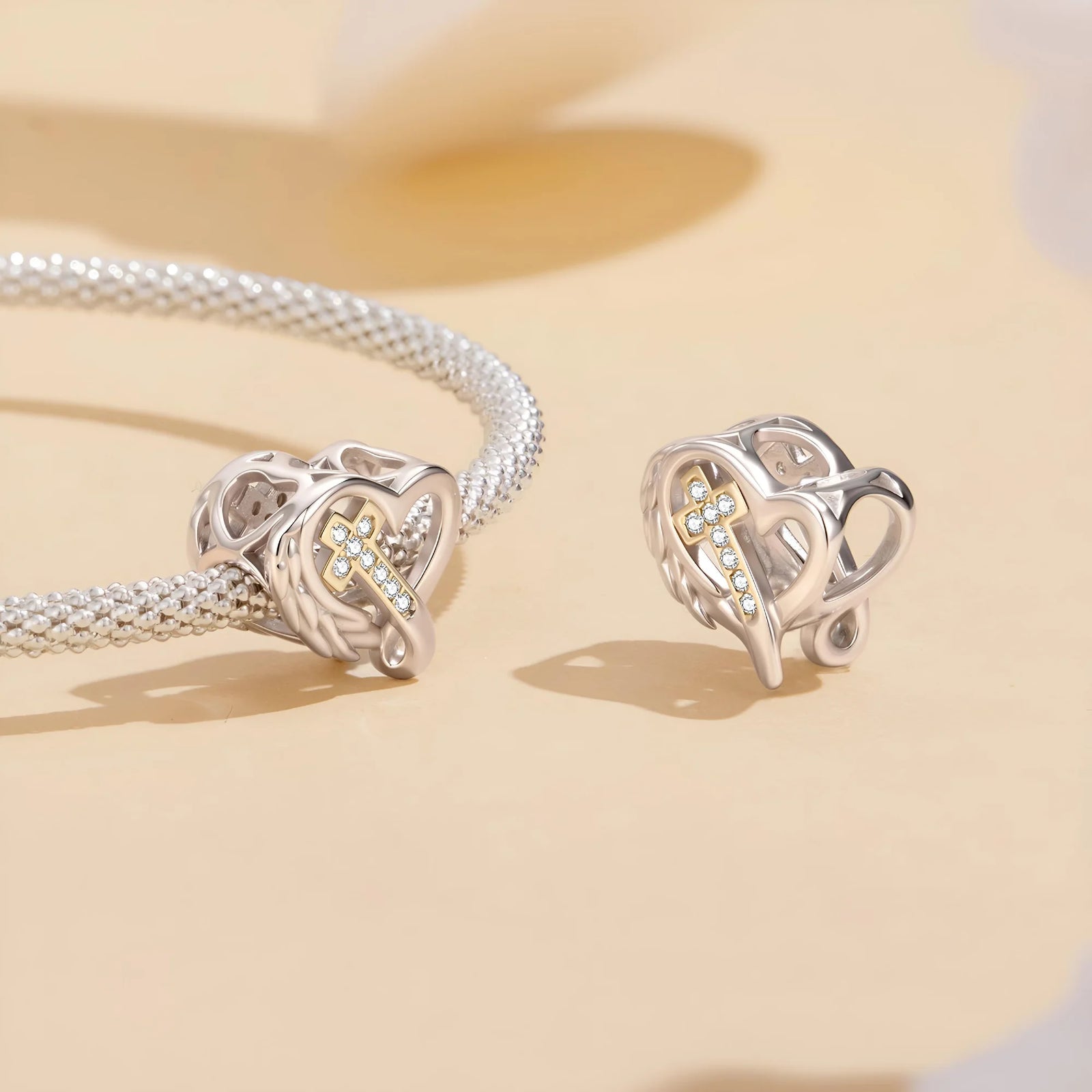 Angel Winged Heart Cross Charm | GP CZ