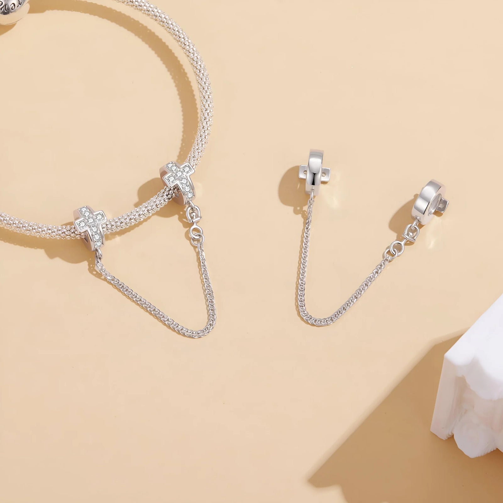 Sparkling Cross Faith Safety Chain | CZ