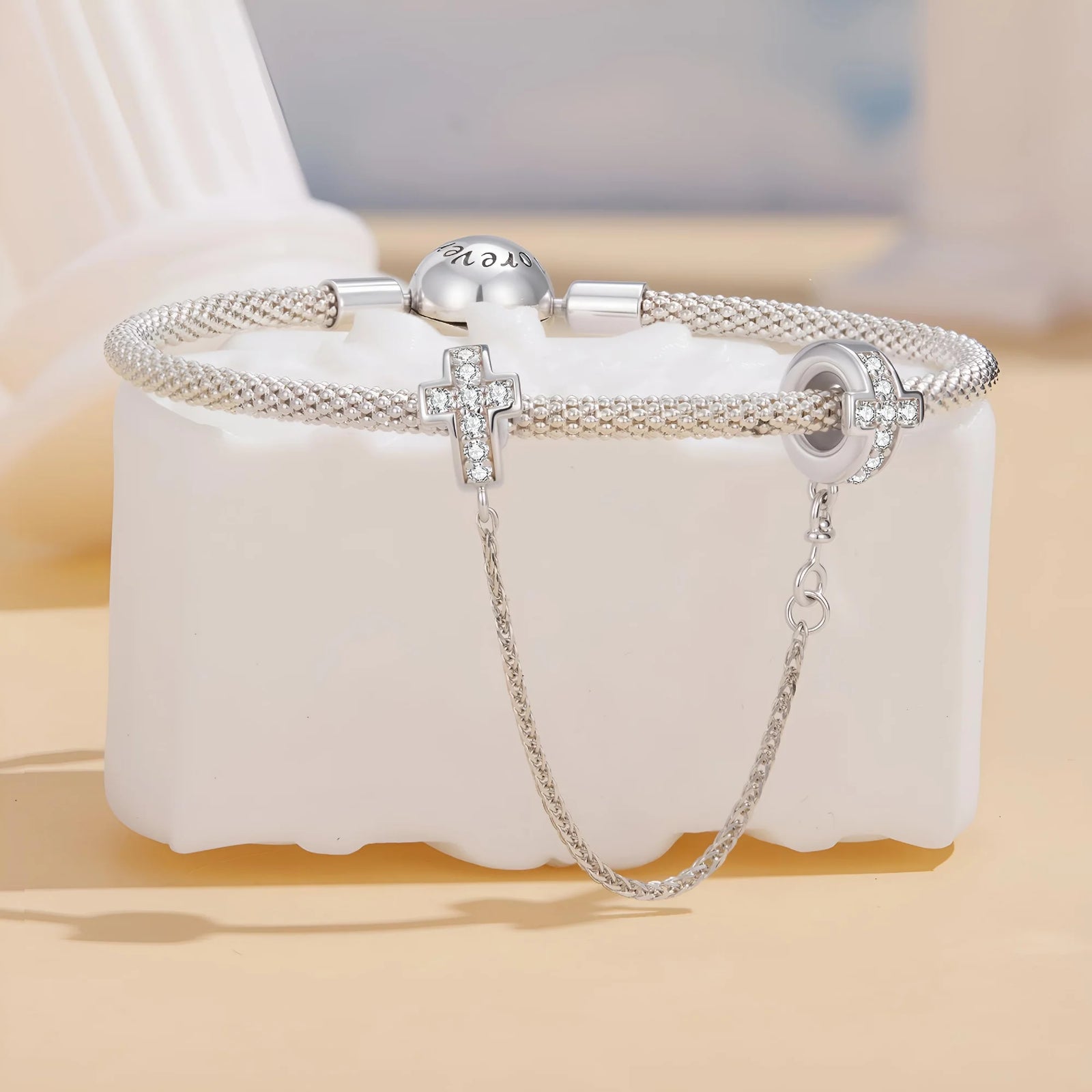 Sparkling Cross Faith Safety Chain | CZ