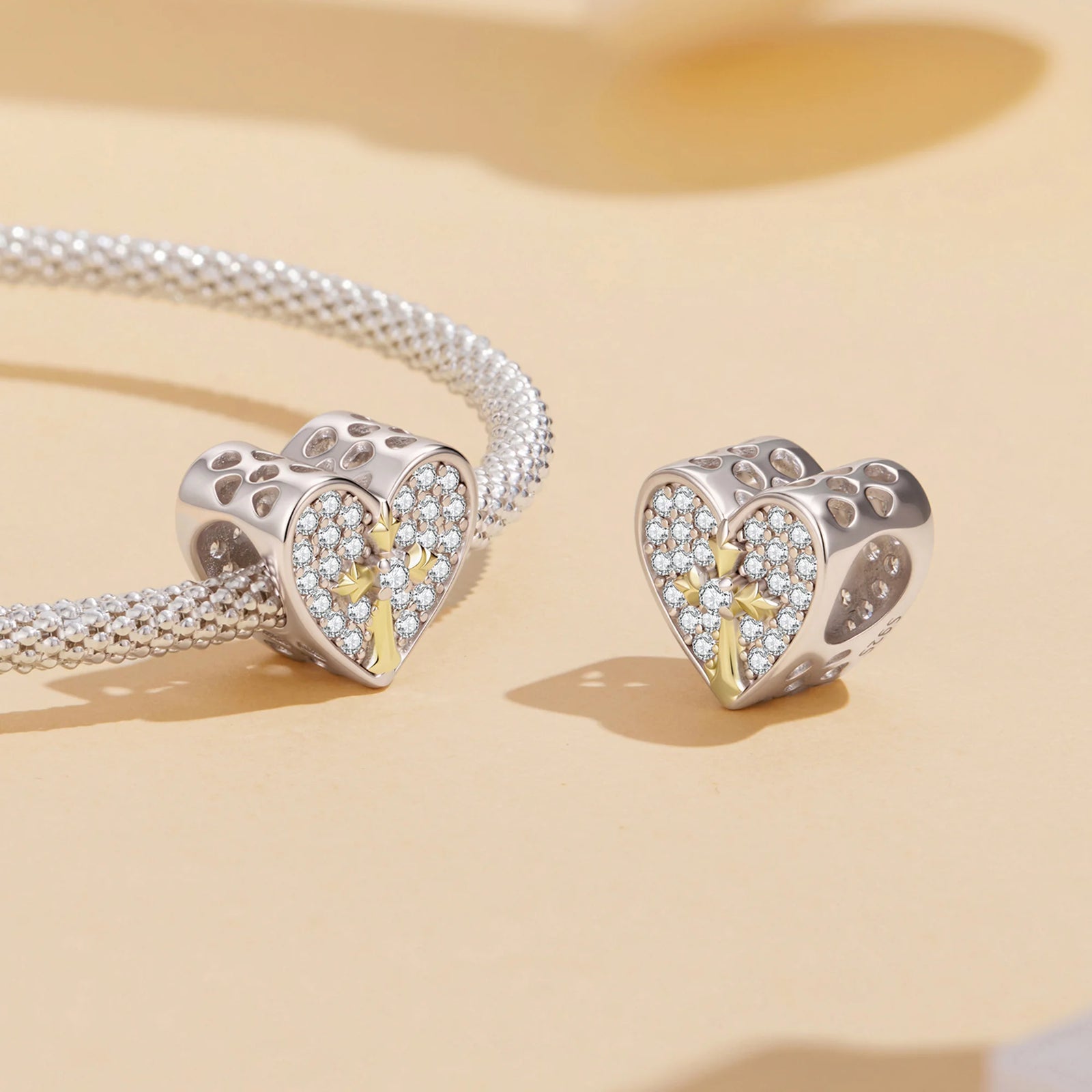 Sparkling Heart & Cross Charm | GP CZ