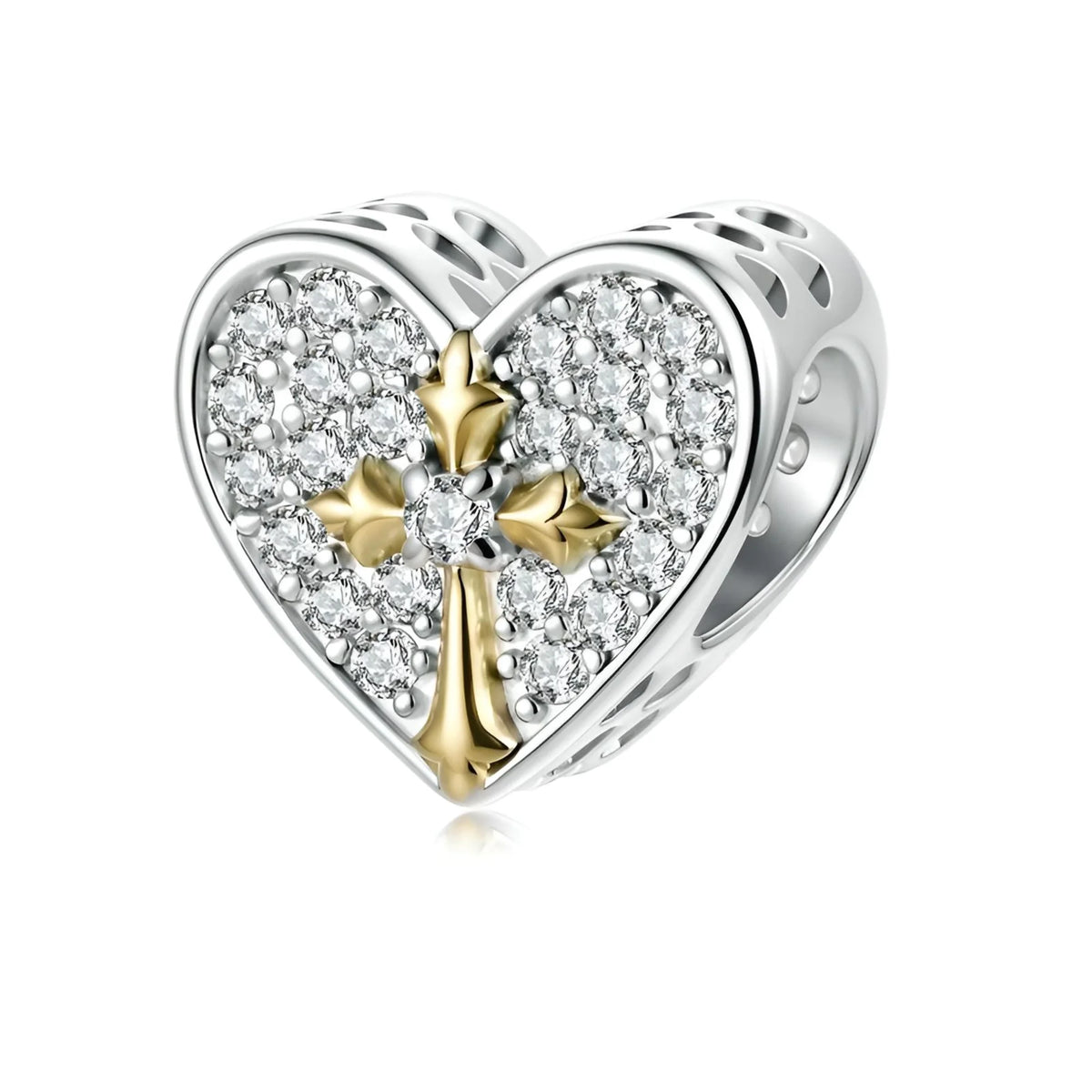 Sparkling Heart &amp; Cross Charm | GP CZ