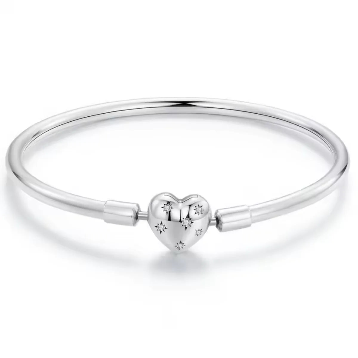 Silver bracelet with a heart-shaped clasp on a white background