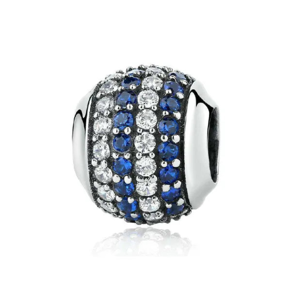 Deep Blue Striped Round Charm | CZ