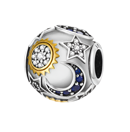 Sun, Moon &amp; Stars Round Charm | GP CZ