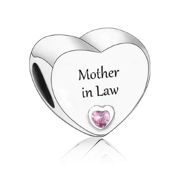 &quot;Mother in Law&quot; Engraved Heart Charm | CZ