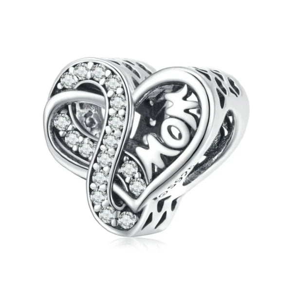 CharmSA MOM Infinity Heart Charm | Fits Pandora Bracelets