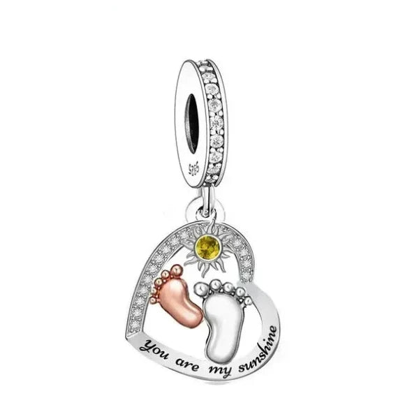 &quot;You Are My Sunshine&quot; Baby Feet Dangle Charm | RGP CZ