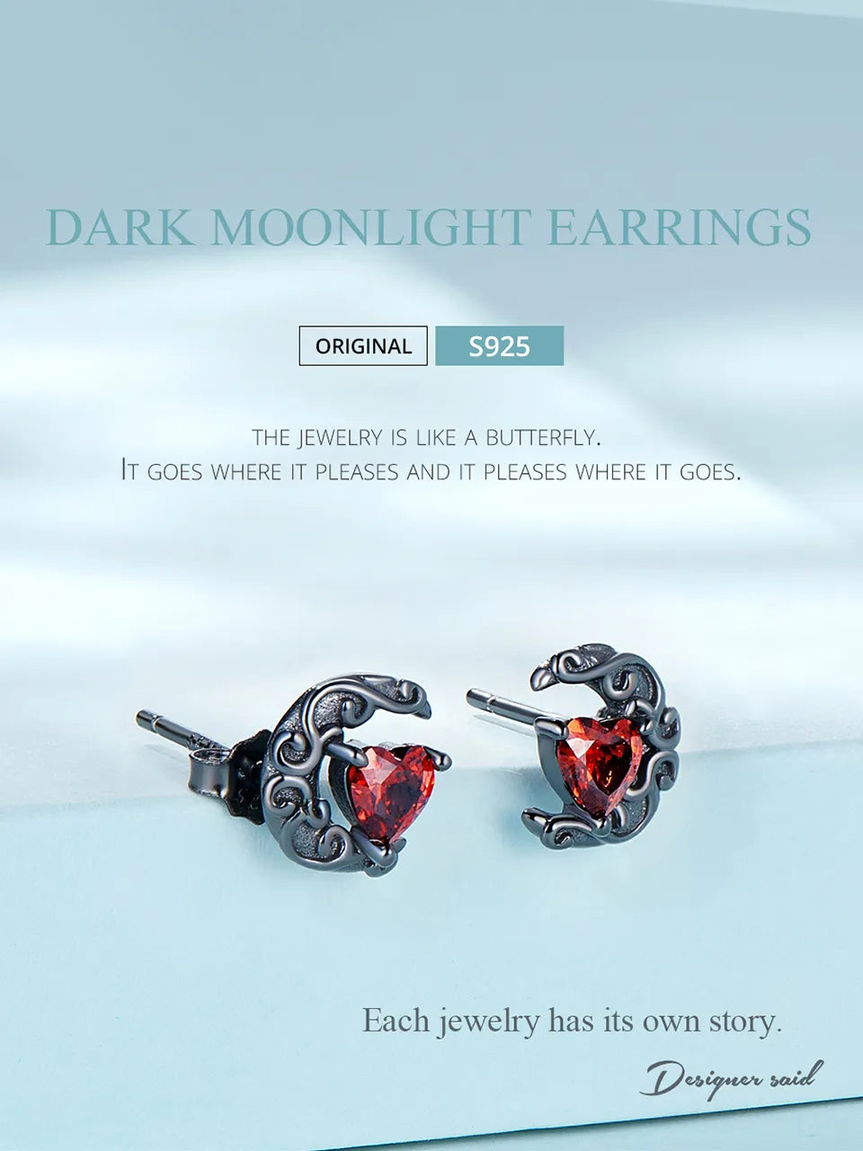 Heart & Moon Stud Earrings | CZ EN