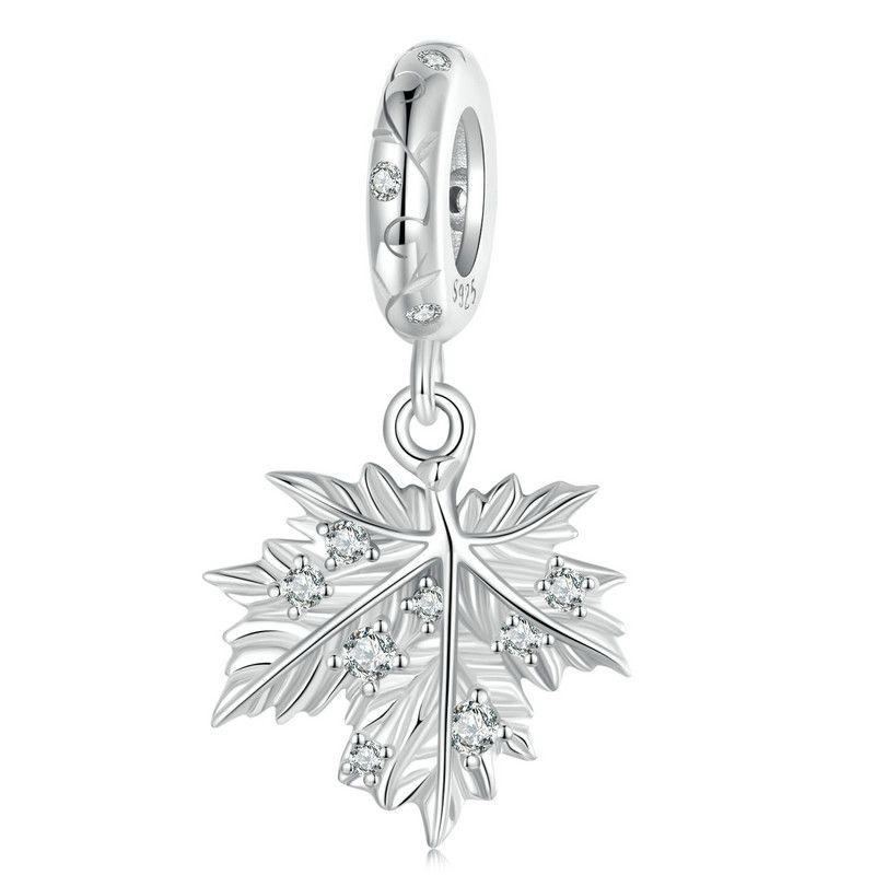 Pretty Frosted Maple Leaf Dangle Charm | CZ