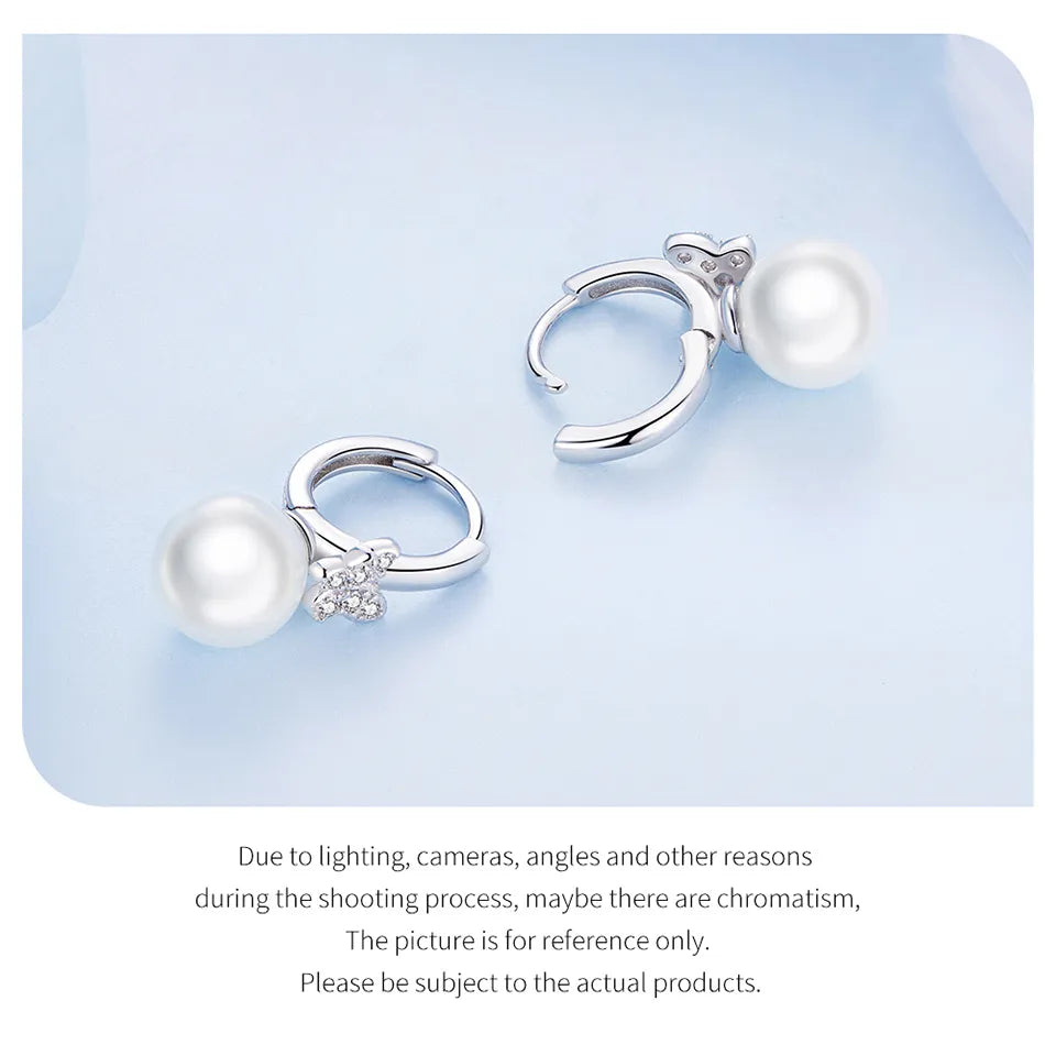 Butterfly & Pearl Hoop Earrings | CZ