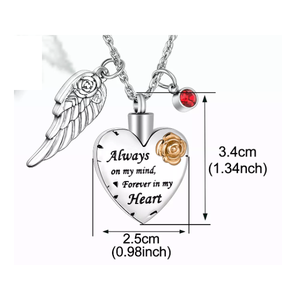 Heart & Angel Wing with Rose Pendant | RGP CZ [Memorial]