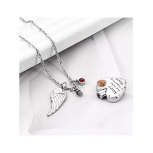 Heart & Angel Wing with Rose Pendant | RGP CZ [Memorial]