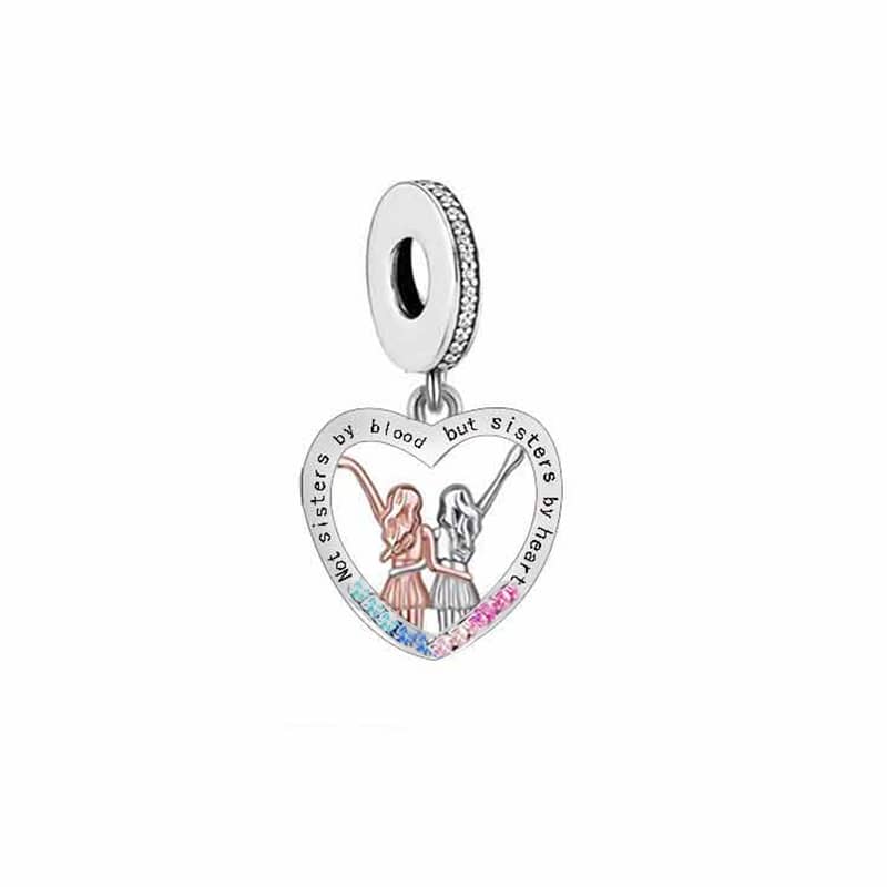 Sterling Silver Sister by Heart Dangle Charm with heart shape and inscription &quot;Not sisters by blood but sisters by heart&quot;