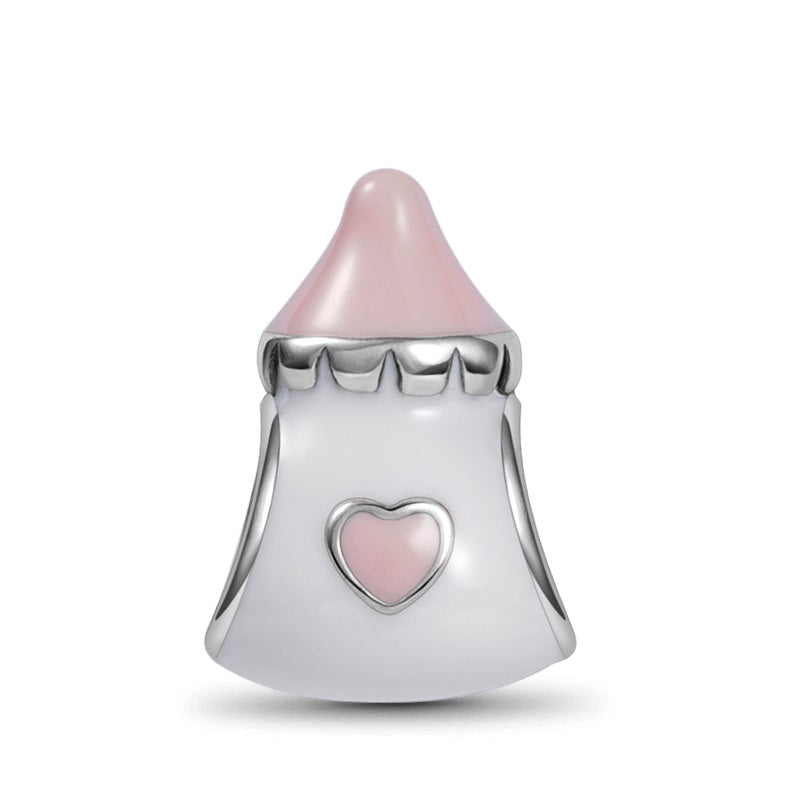 Pink &amp; White Baby Bottle Charm | EN