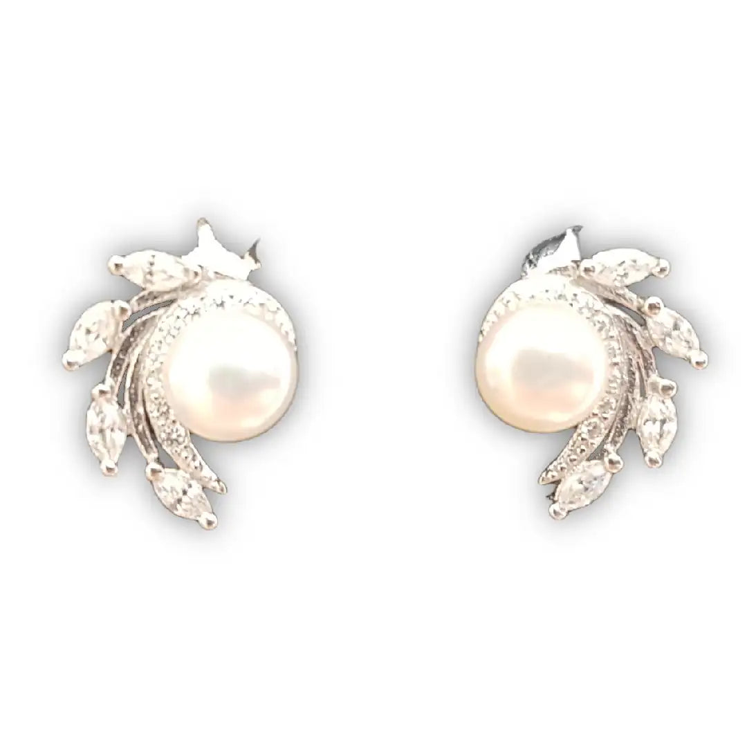 Pearl Leaf Earrings | CZ