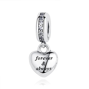 "Forever & Always" Heart Dangle Charm | CZ