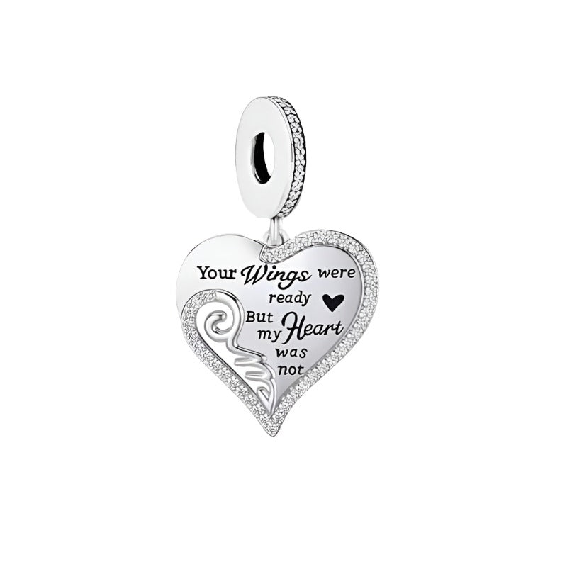 &quot;Your Wings Were Ready&quot; Heart Dangle Charm | CZ