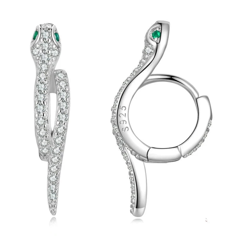 14k White Gold Snake Earrings w Diamond Back and Eyes. 2/3