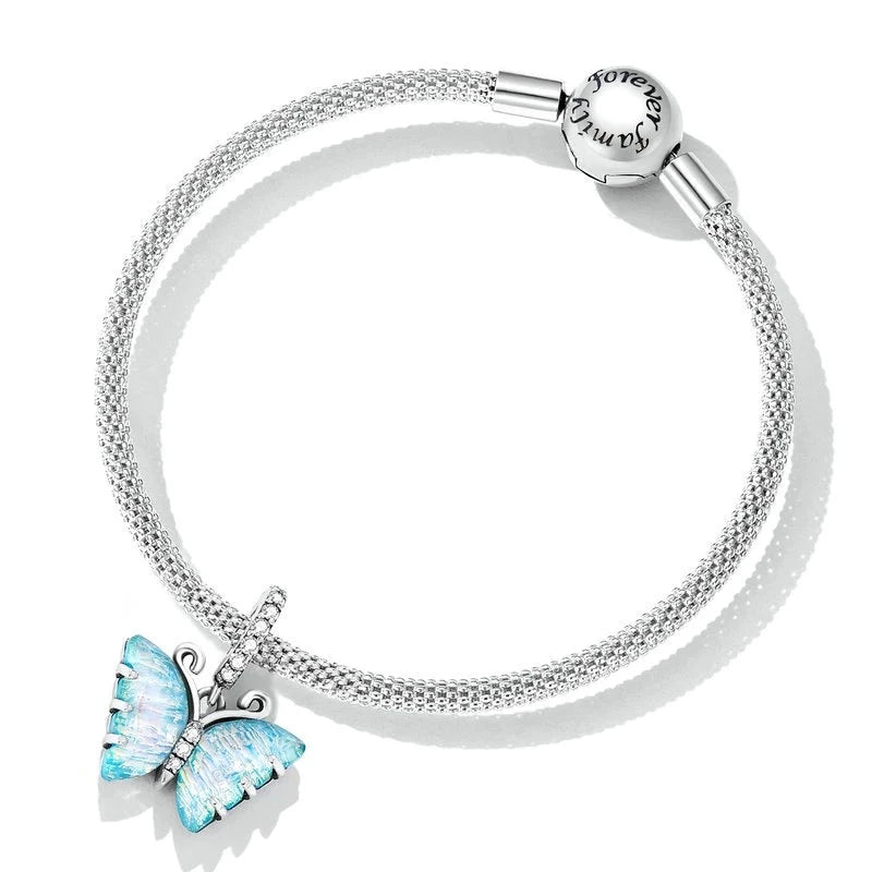 Light Blue Butterfly Dangle Charm | CZ