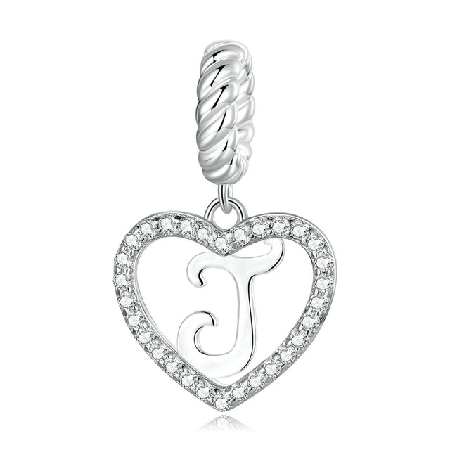 Alphabet A - Z Heart Dangle Charm | CZ