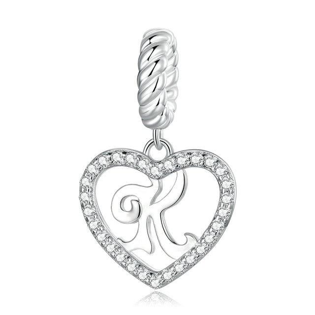 Alphabet A - Z Heart Dangle Charm | CZ