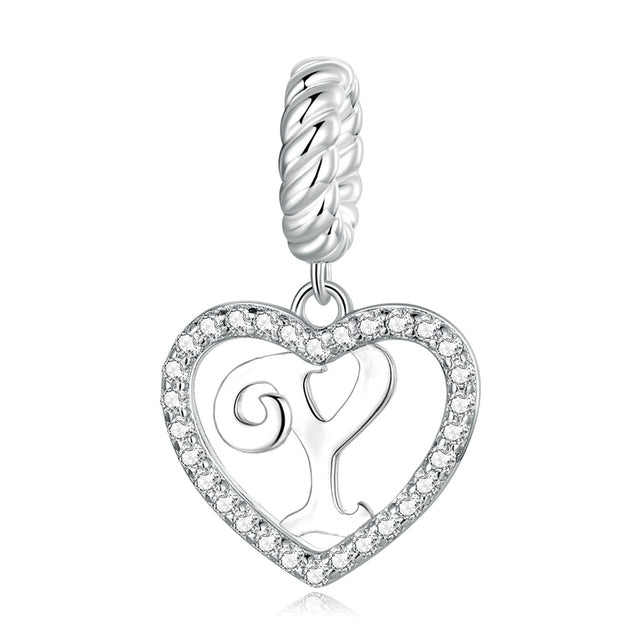 Alphabet A - Z Heart Dangle Charm | CZ