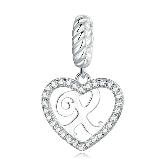 Alphabet A - Z Heart Dangle Charm | CZ