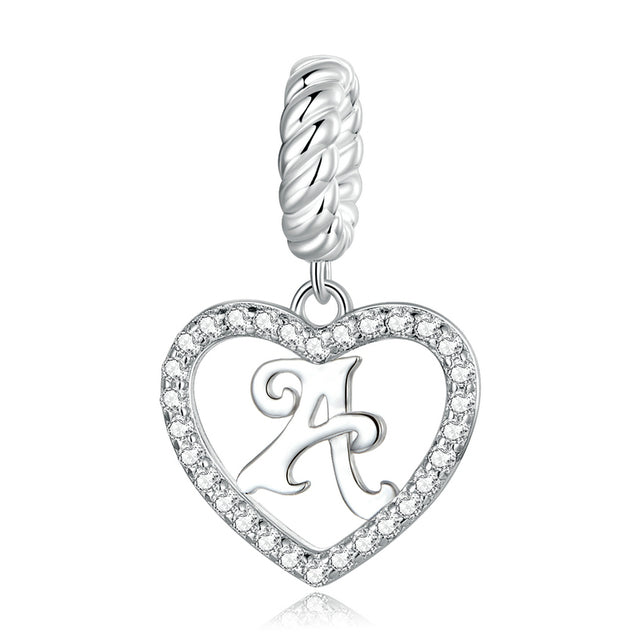 Alphabet A - Z Heart Dangle Charm | CZ