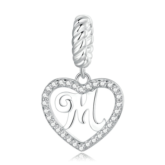 Alphabet A - Z Heart Dangle Charm | CZ