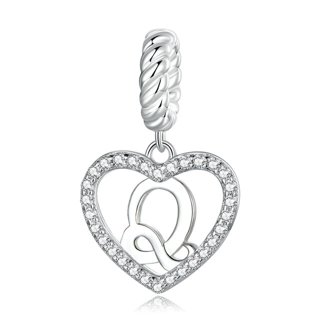 Alphabet A - Z Heart Dangle Charm | CZ