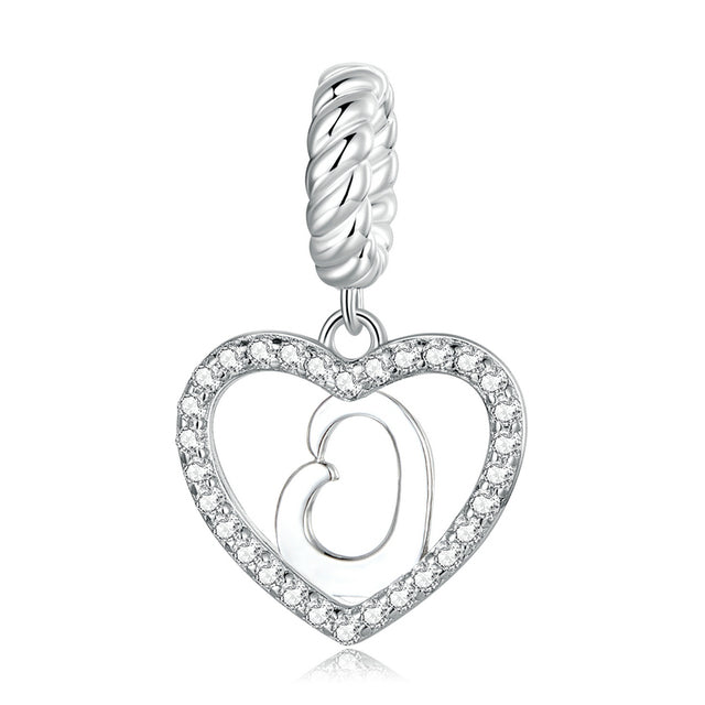 Alphabet A - Z Heart Dangle Charm | CZ